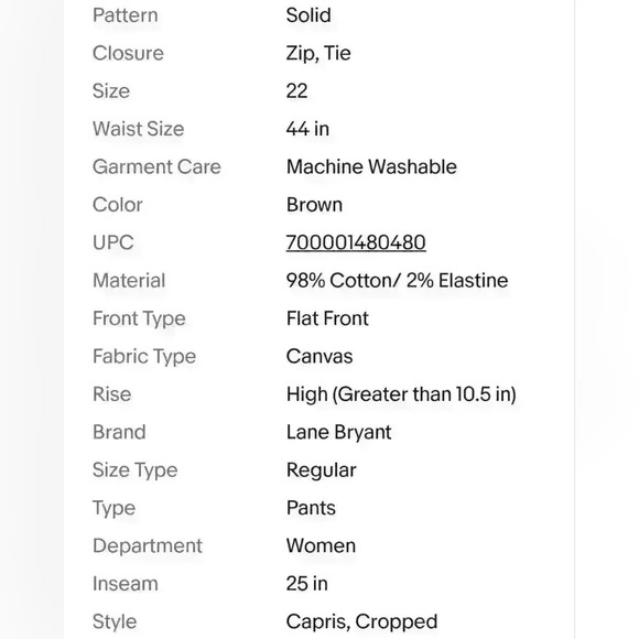 NEW NWT Lane Bryant Women's Tan Canvas Cargo Capri Pants Size 22 $70 - Picture 10 of 10